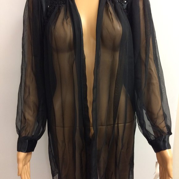 😍Vintage! Black Sheer Lingerie Jacket and Matching Pants Size Small - Picture 2 of 16